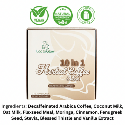 LactaGlow Lactation Coffee for Breastfeeding Moms - 1 box (10 sachet)